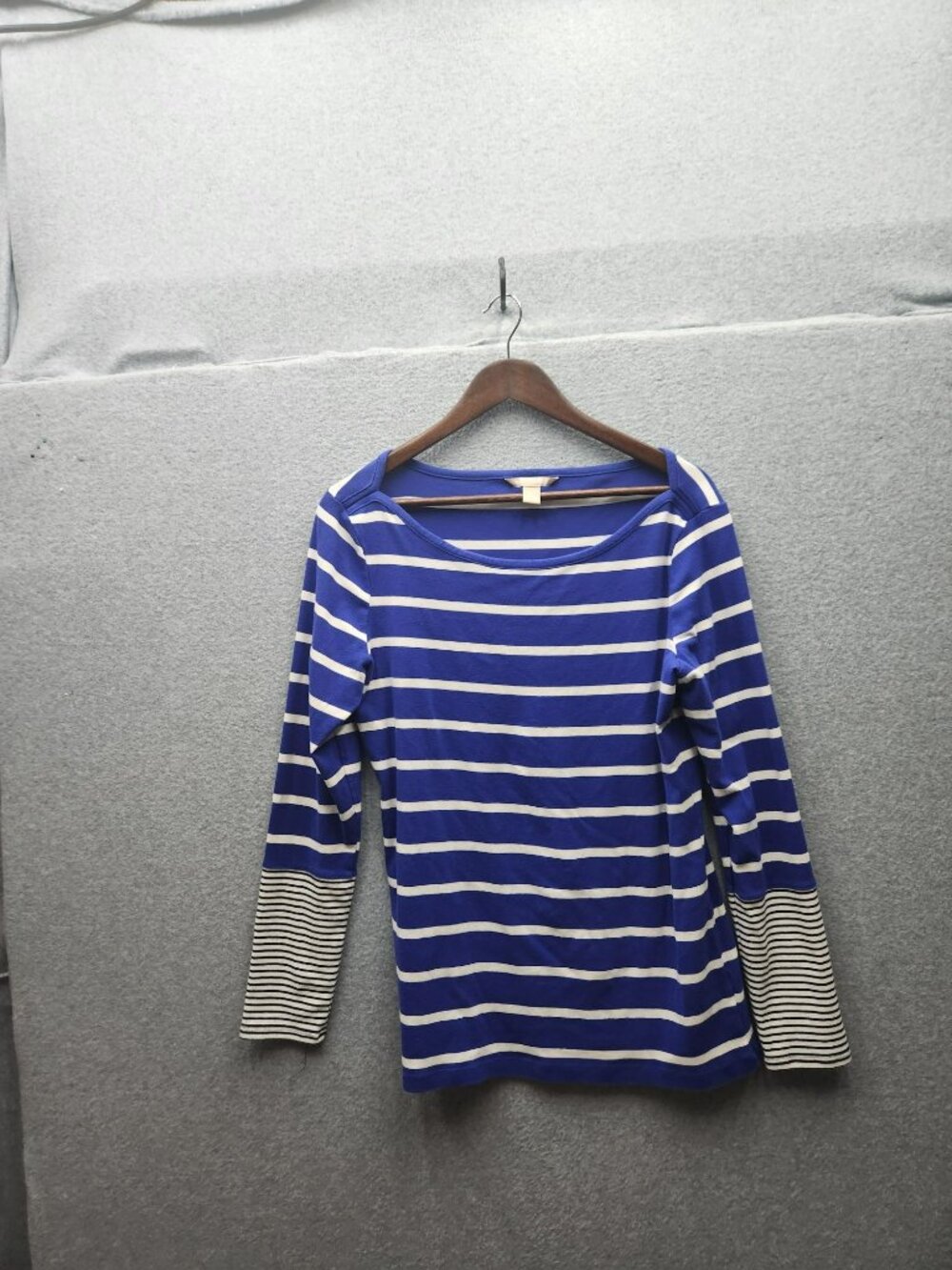 Banana Republic Womens Blue & White Striped Long Sleeve Shirt Size L Cotton Blen